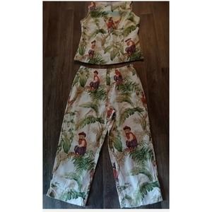 Vintage women's Ultra Dress New York Dress jungle monkey crop pant set size 8